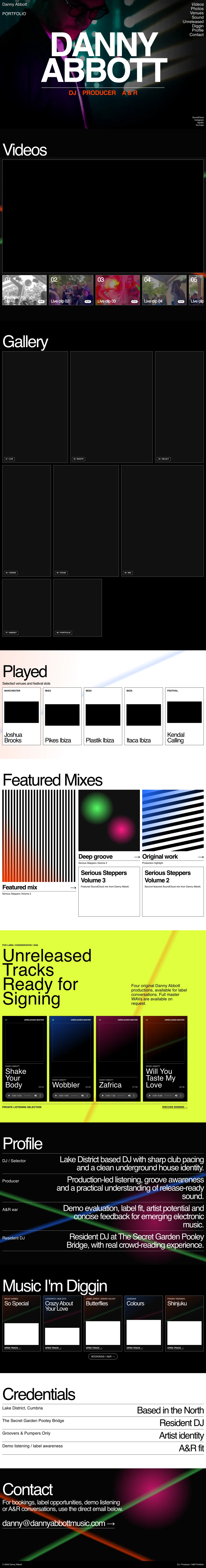 Full-page preview of the Danny Abbott DJ and producer website